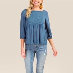 NWT Francesca’s Shannon Lace Bib Blouse, S